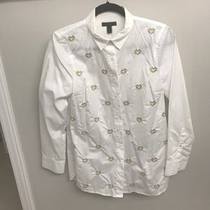 Jcrew white tunic blouse with gold hearts
